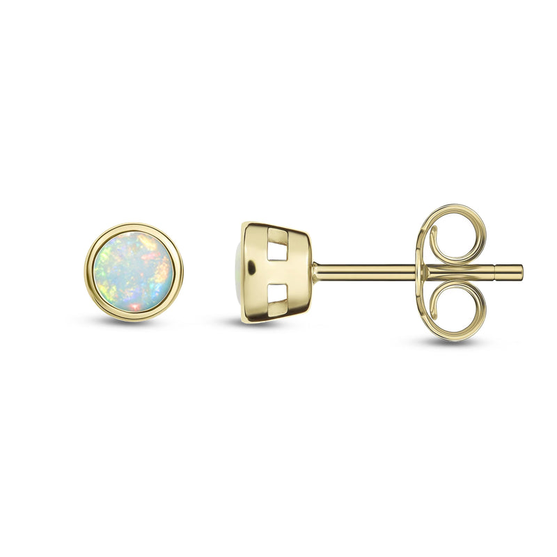9ct Yellow Gold Opal 3mm Round Rubover Stud Earrings