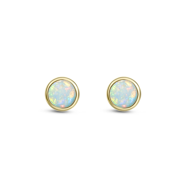 9ct Yellow Gold Opal 3mm Round Rubover Stud Earrings