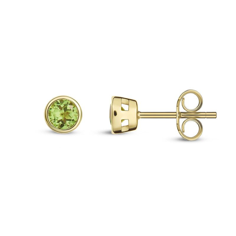 9ct Yellow Gold Peridot 3mm Round Rubover Stud Earrings