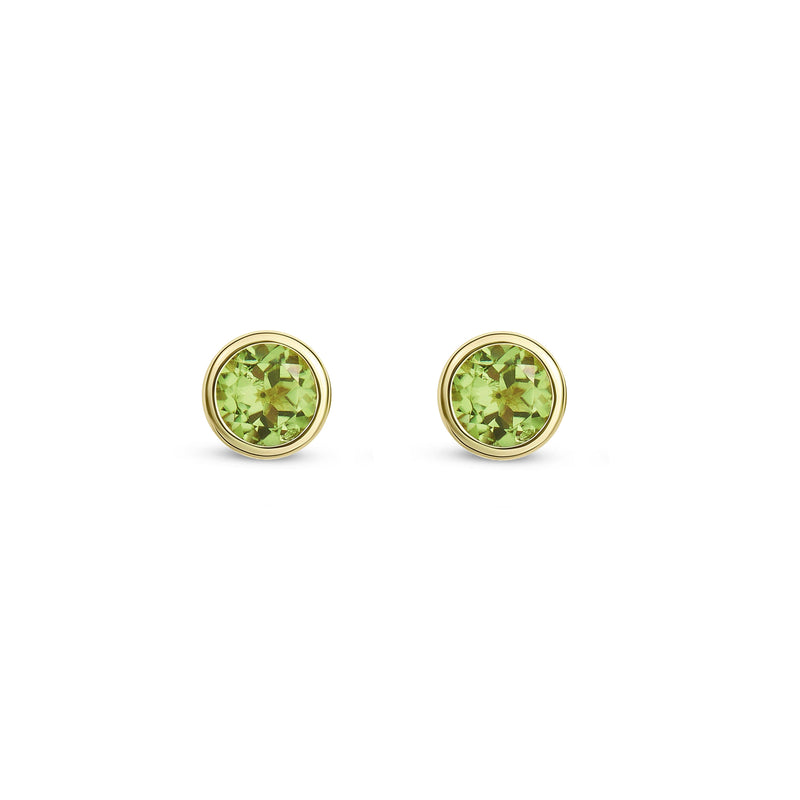 9ct Yellow Gold Peridot 3mm Round Rubover Stud Earrings