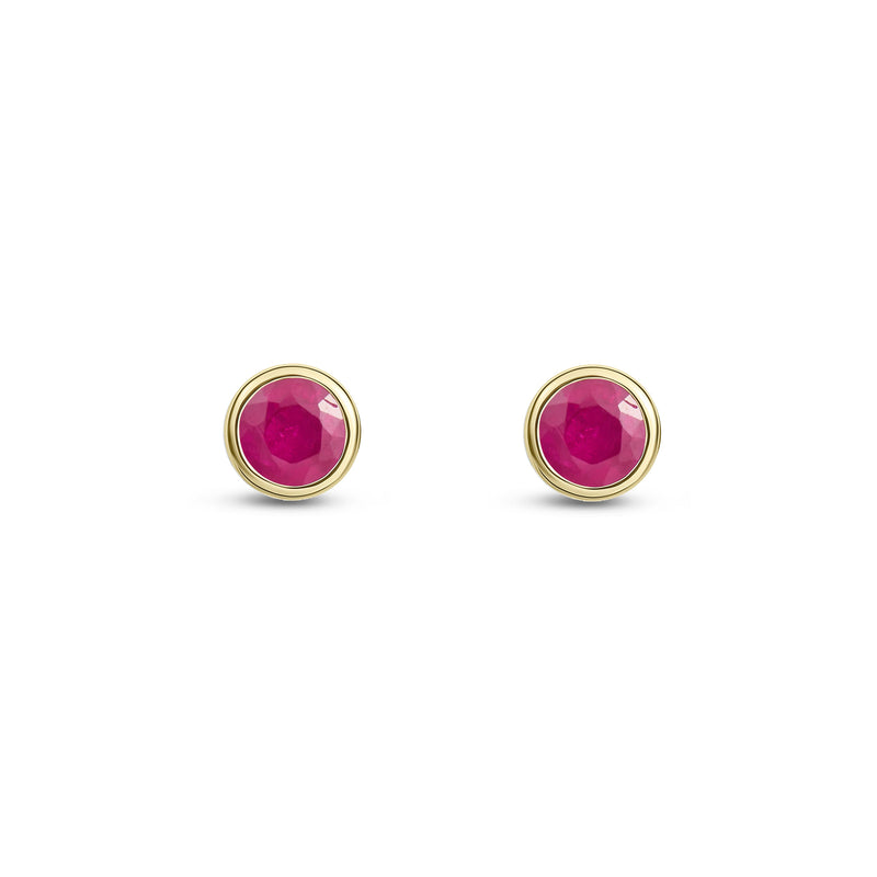 9ct Yellow Gold Ruby 3mm Round Rubover Stud Earrings