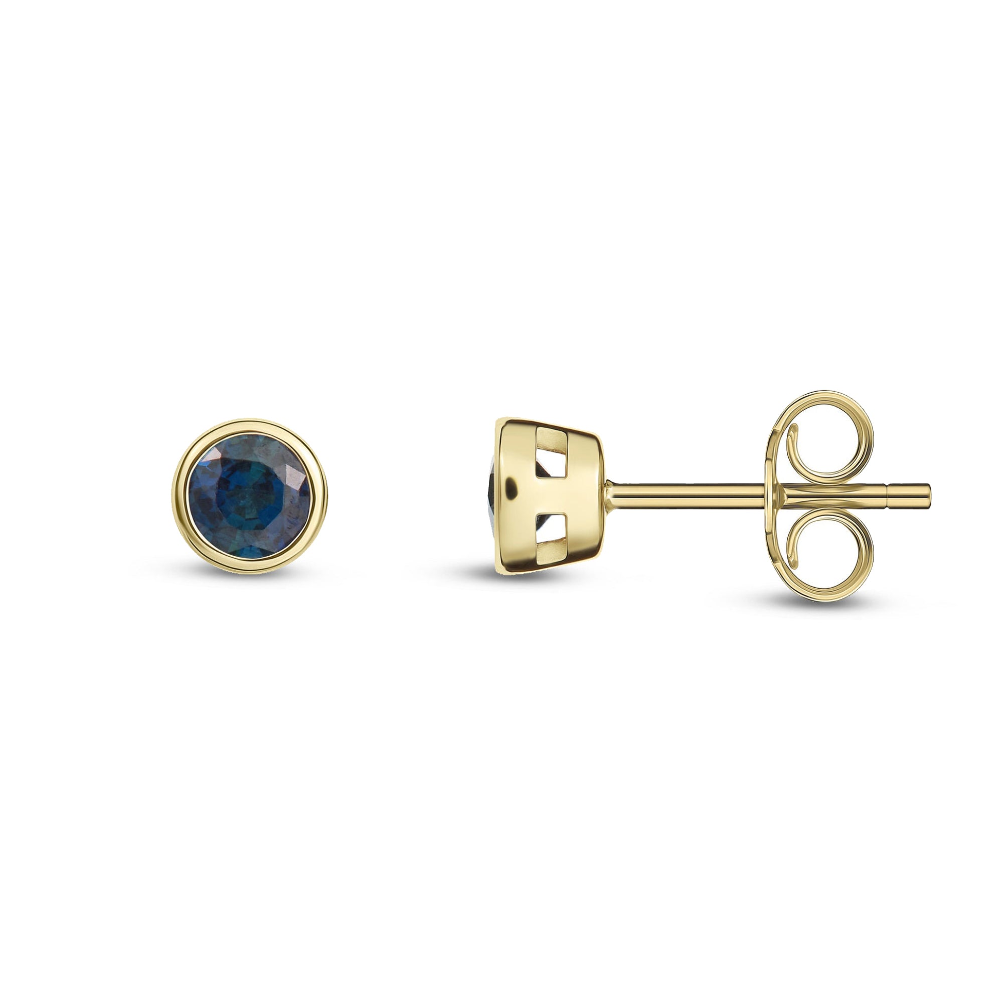 9ct Yellow Gold Sapphire 3mm Round Rubover Stud Earrings