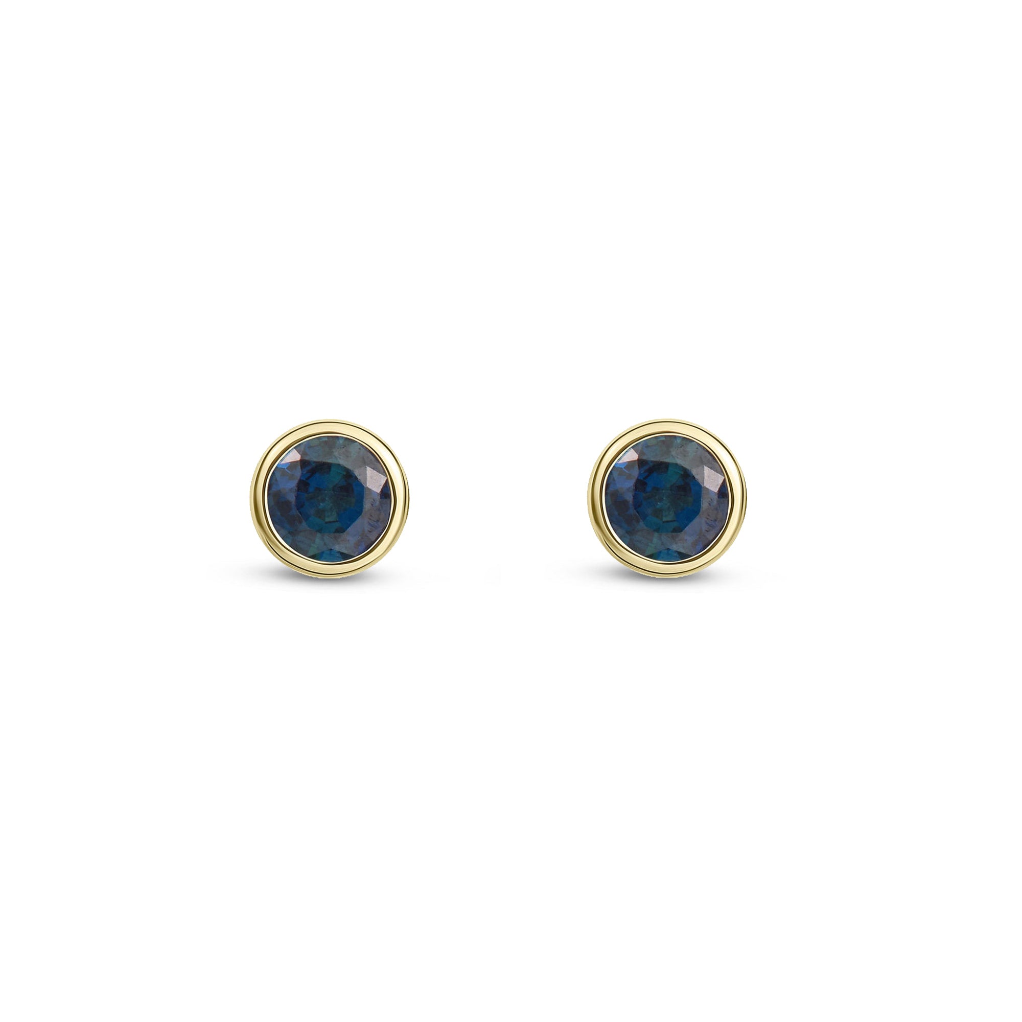 9ct Yellow Gold Sapphire 3mm Round Rubover Stud Earrings