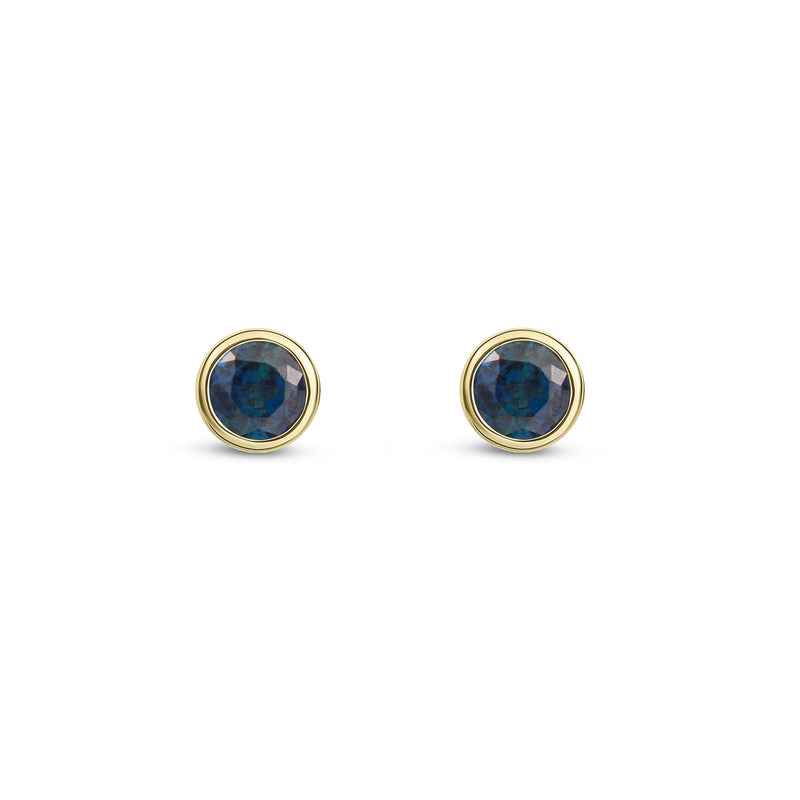9ct Yellow Gold Sapphire 3mm Round Rubover Stud Earrings