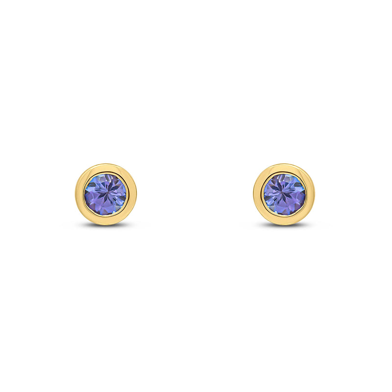 9ct Yellow Gold Tanzanite 3mm Round Rubover Stud Earrings