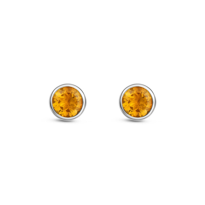 9ct White Gold Citrine 3mm Round Rubover Stud Earrings