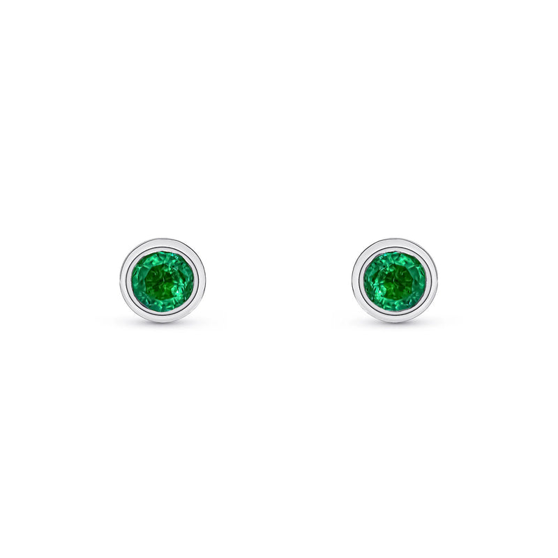 9ct White Gold Emerald 3mm Round Rubover Stud Earrings
