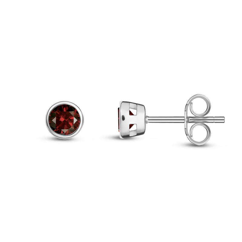 9ct White Gold Garnet 3mm Round Rubover Stud Earrings
