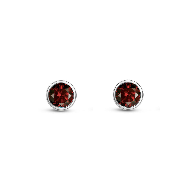 9ct White Gold Garnet 3mm Round Rubover Stud Earrings