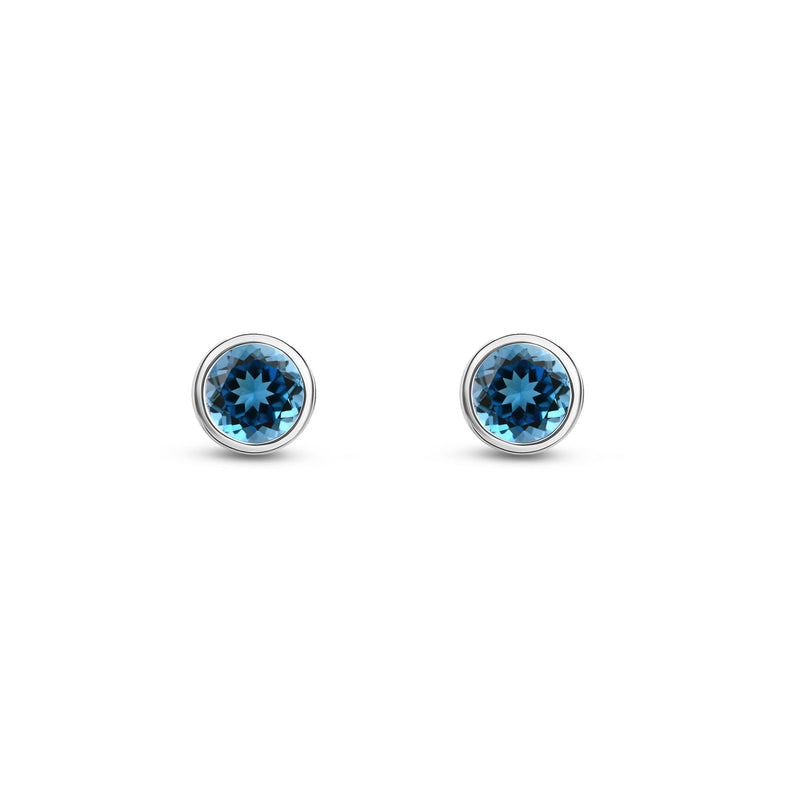 9ct White Gold London Blue Topaz 3mm Round Rubover Stud Earrings