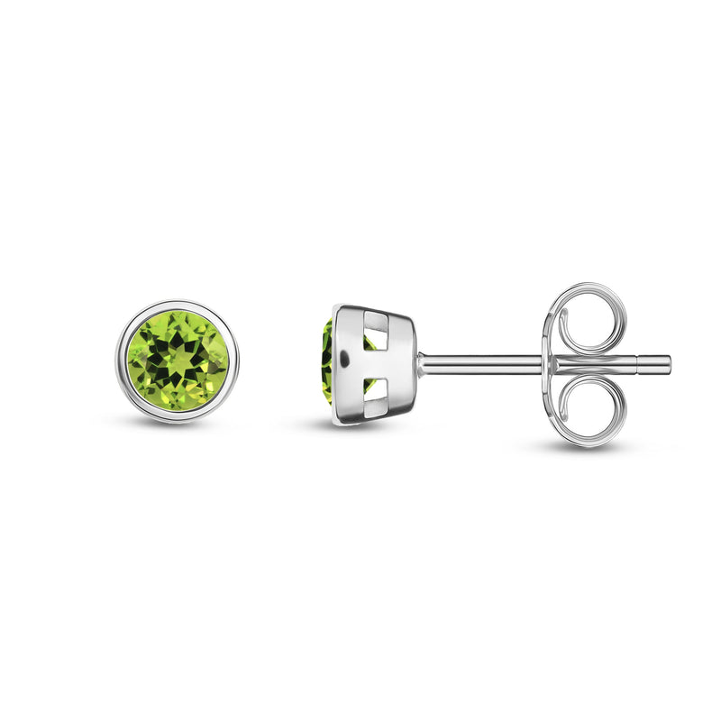 9ct White Gold Peridot 3mm Round Rubover Stud Earrings