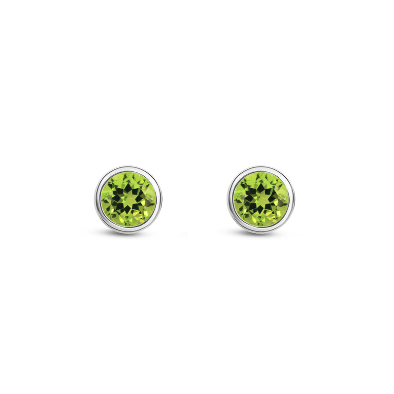 9ct White Gold Peridot 3mm Round Rubover Stud Earrings