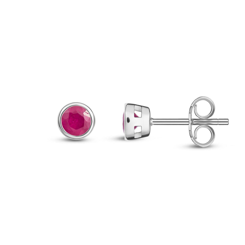 9ct White Gold Ruby 3mm Round Rubover Stud Earrings