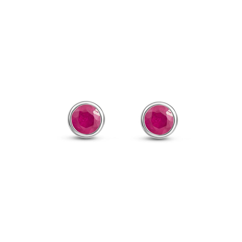 9ct White Gold Ruby 3mm Round Rubover Stud Earrings