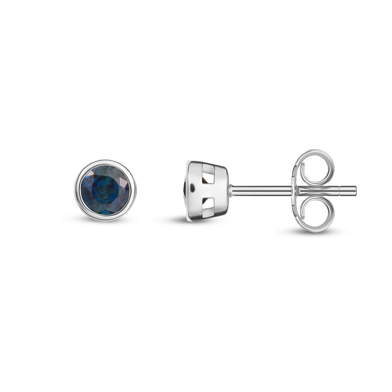 9ct White Gold Sapphire 3mm Round Rubover Stud Earrings