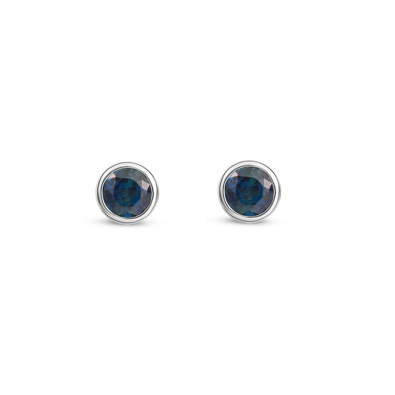 9ct White Gold Sapphire 3mm Round Rubover Stud Earrings