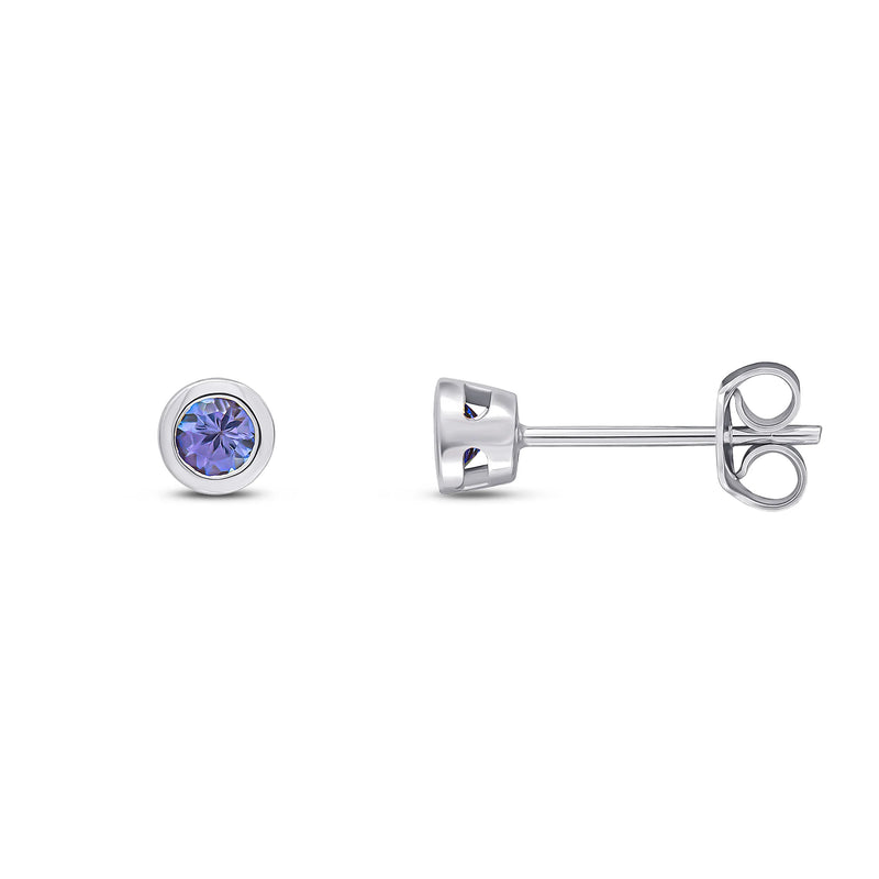 9ct White Gold Tanzanite 3mm Round Rubover Stud Earrings