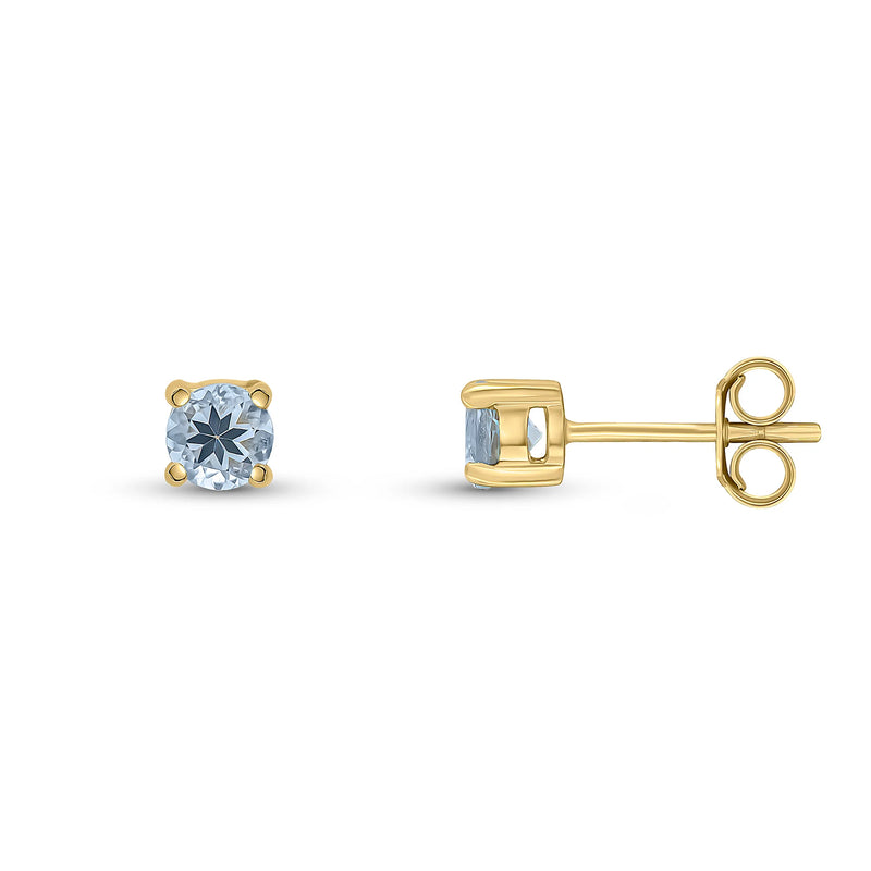 9ct Yellow Gold Aquamarine 4mm Round 4-Claw Stud Earrings