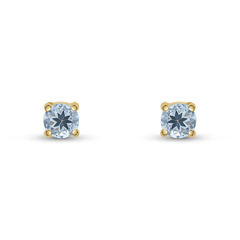 9ct Yellow Gold Aquamarine 4mm Round 4-Claw Stud Earrings