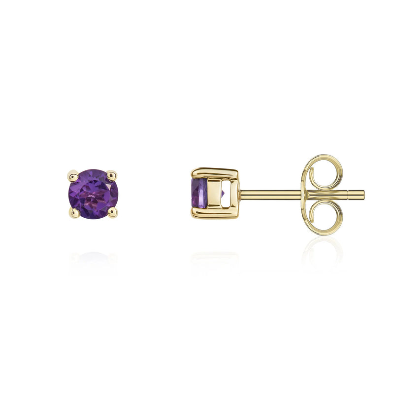 9ct Yellow Gold Amethyst 4mm Round 4-Claw Stud Earrings