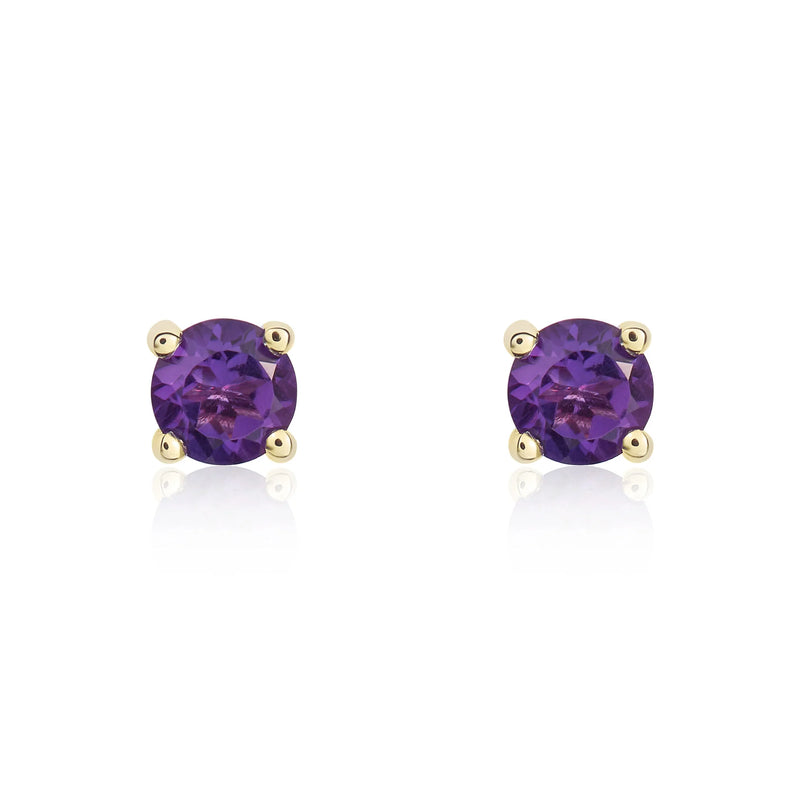 9ct Yellow Gold Amethyst 4mm Round 4-Claw Stud Earrings