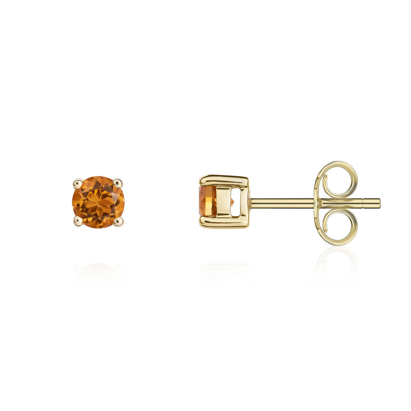 9ct Yellow Gold Citrine 4mm Round 4-Claw Stud Earrings