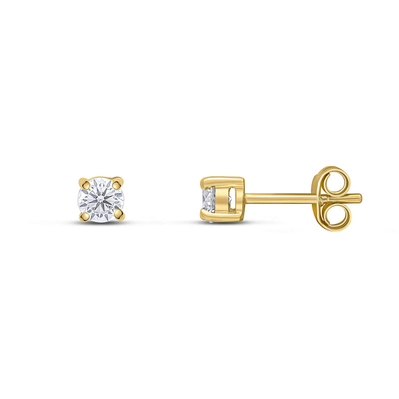 9ct Yellow Gold Cubic Zirconia 4mm Round 4-Claw Stud Earrings