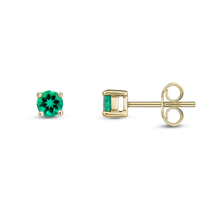 9ct Yellow Gold Emerald 4mm Round 4-Claw Stud Earrings