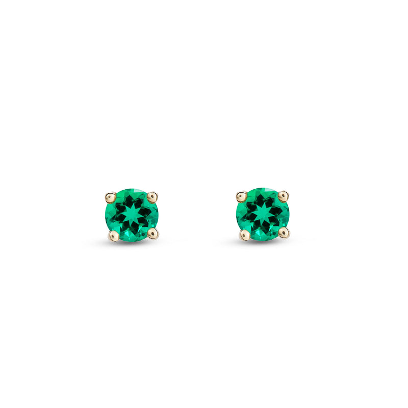 9ct Yellow Gold Emerald 4mm Round 4-Claw Stud Earrings