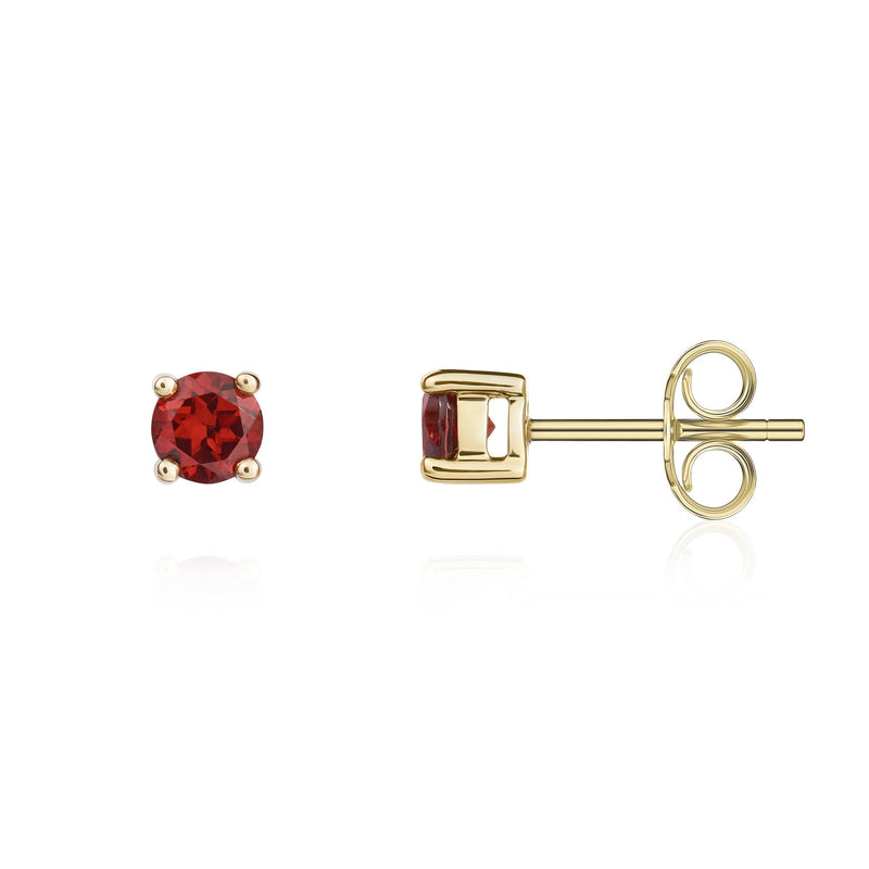 9ct Yellow Gold Garnet 4mm Round 4-Claw Stud Earrings