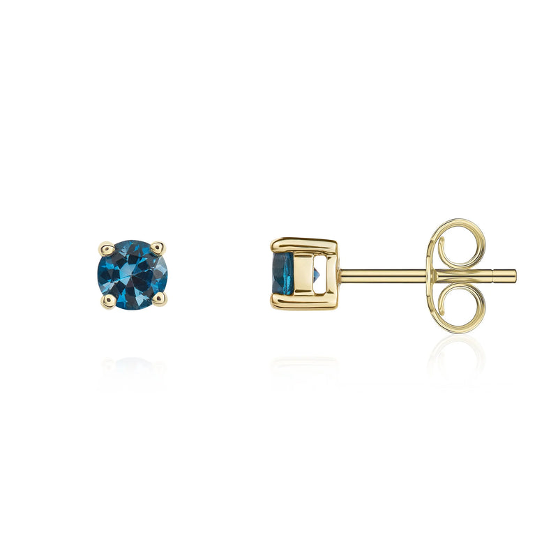 9ct Yellow Gold London Blue Topaz 4mm Round 4-Claw Stud Earrings
