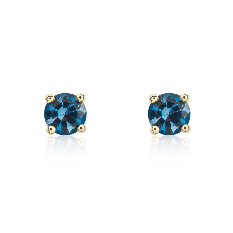 9ct Yellow Gold London Blue Topaz 4mm Round 4-Claw Stud Earrings