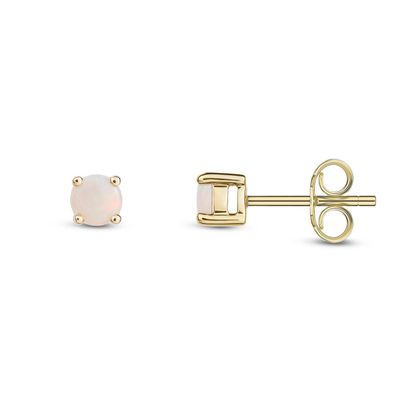 9ct Yellow Gold Opal 4mm Round 4-Claw Stud Earrings