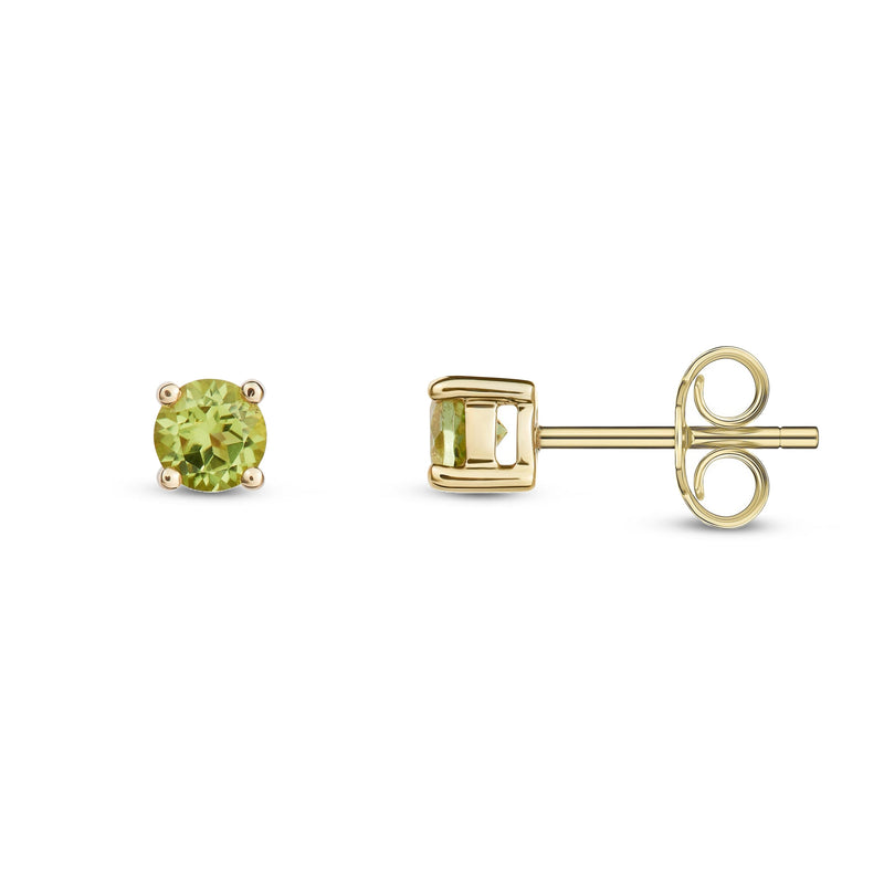 9ct Yellow Gold Peridot 4mm Round 4-Claw Stud Earrings