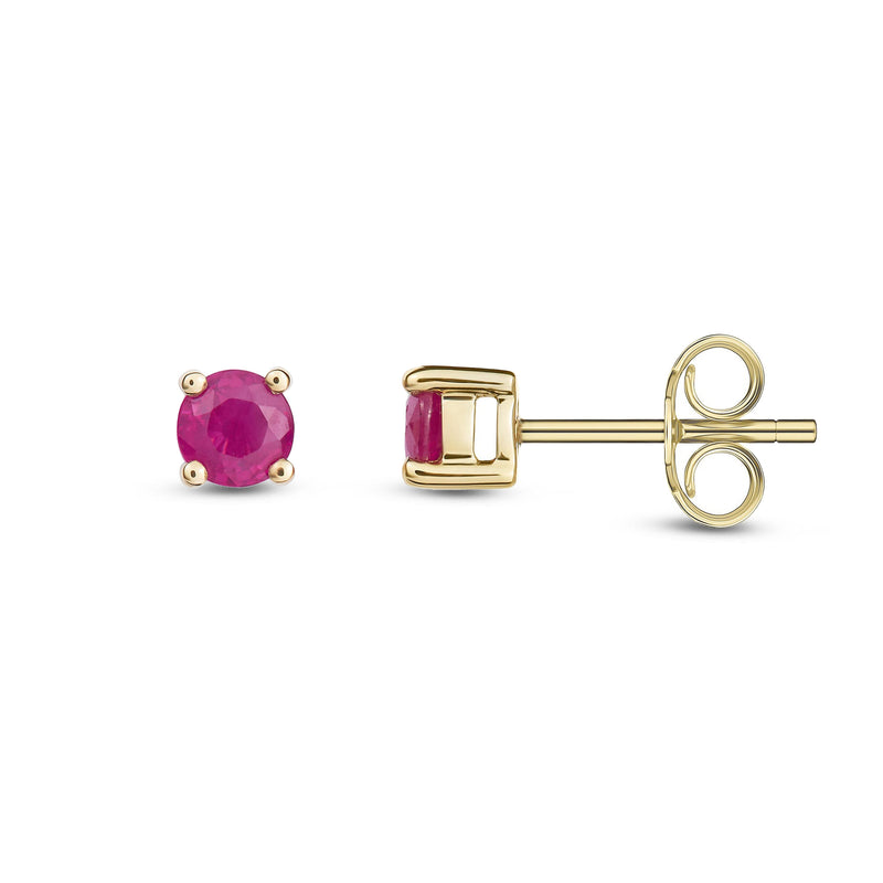 9ct Yellow Gold Ruby 4mm Round 4-Claw Stud Earrings