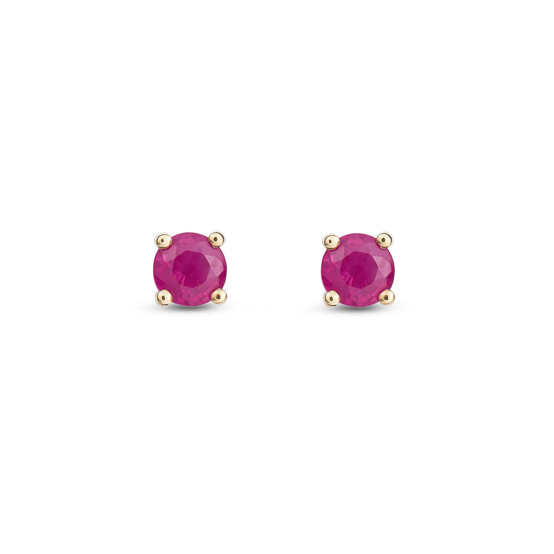 9ct Yellow Gold Ruby 4mm Round 4-Claw Stud Earrings