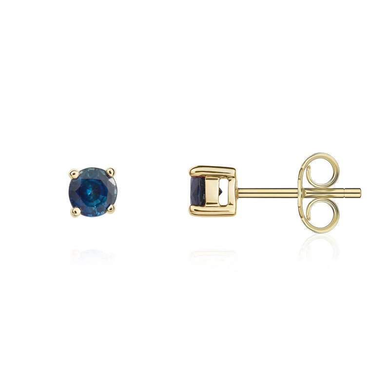 9ct Yellow Gold Sapphire 4mm Round 4-Claw Stud Earrings