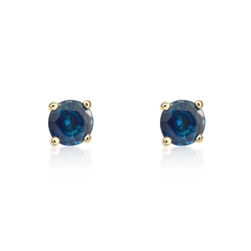 9ct Yellow Gold Sapphire 4mm Round 4-Claw Stud Earrings