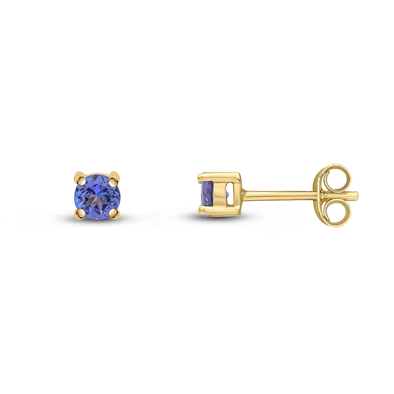 9ct Yellow Gold Tanzanite 4mm Round 4-Claw Stud Earrings