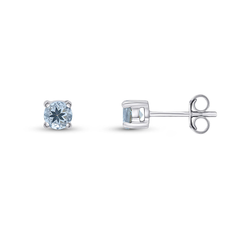 9ct White Gold Aquamarine 4mm Round 4-Claw Stud Earrings
