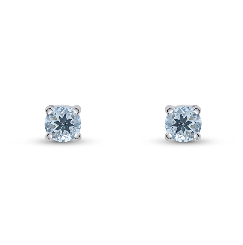 9ct White Gold Aquamarine 4mm Round 4-Claw Stud Earrings