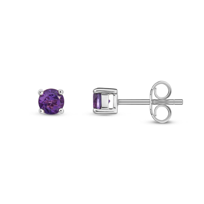 9ct White Gold Amethyst 4mm Round 4-Claw Stud Earrings