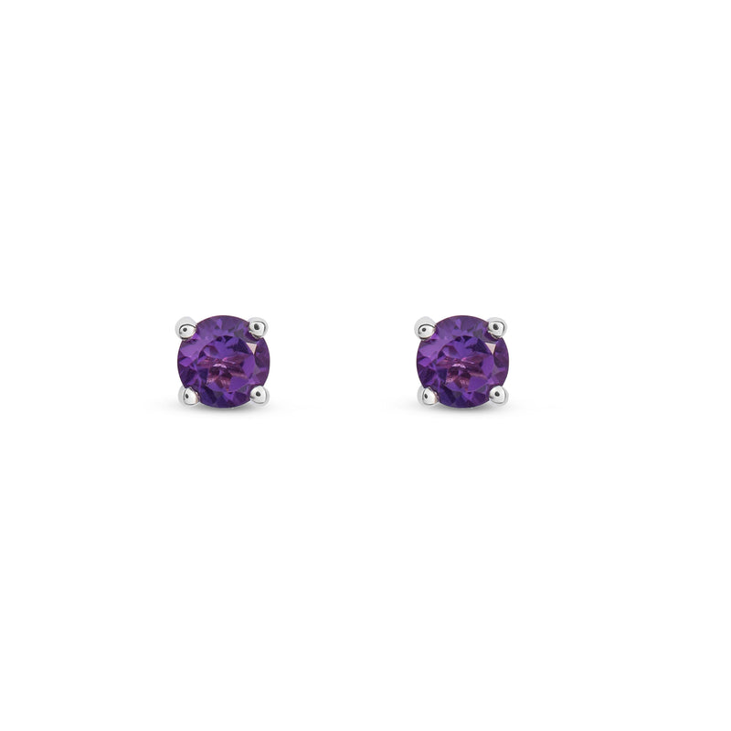9ct White Gold Amethyst 4mm Round 4-Claw Stud Earrings