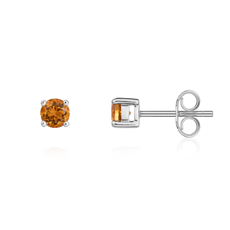 9ct White Gold Citrine 4mm Round 4-Claw Stud Earrings