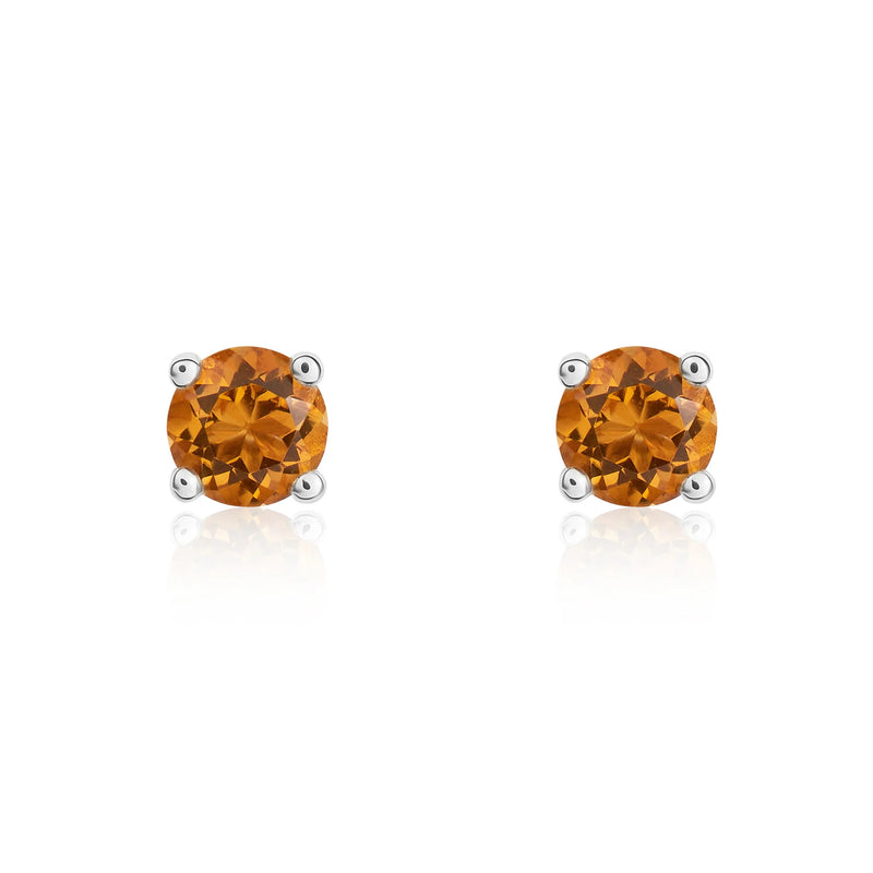 9ct White Gold Citrine 4mm Round 4-Claw Stud Earrings