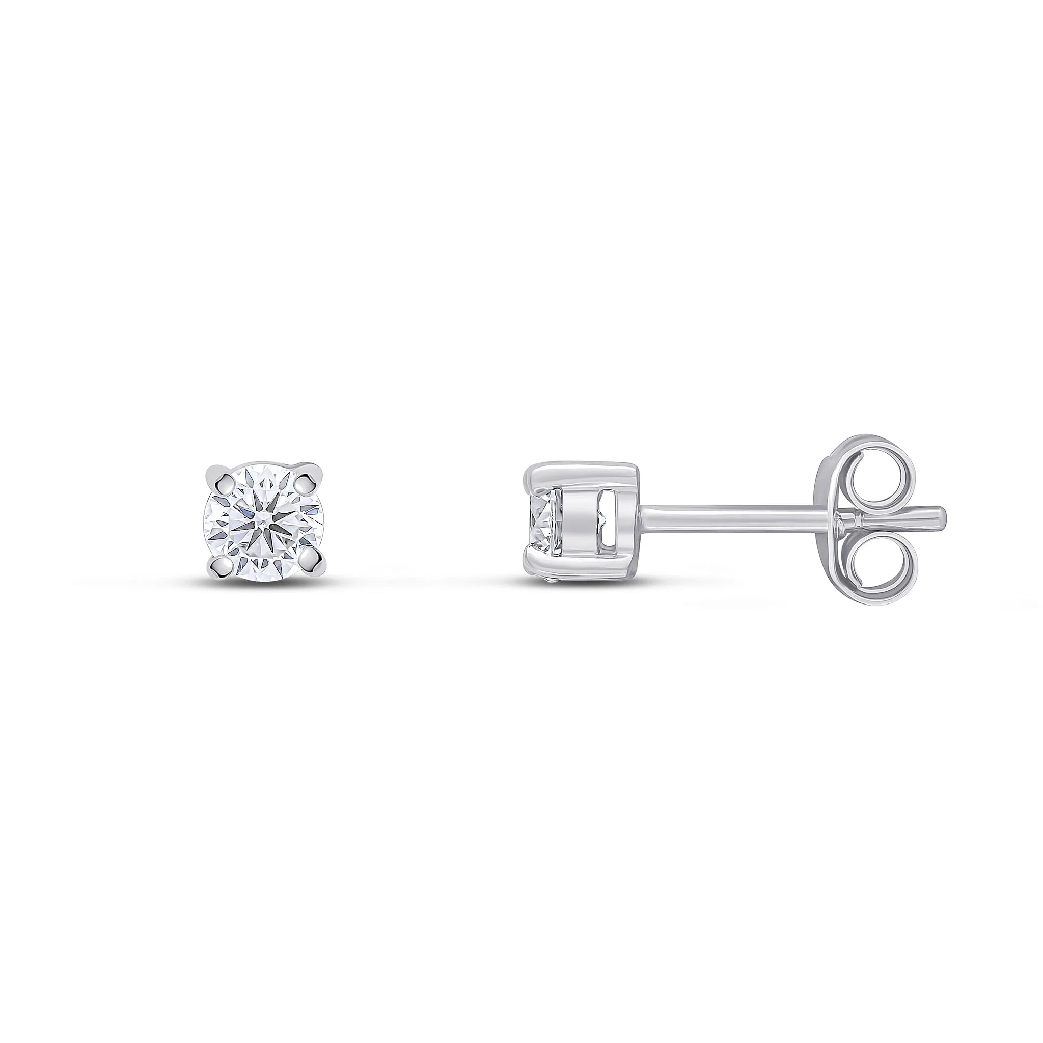 9ct White Gold Cubic Zirconia 4mm Round 4-Claw Stud Earrings