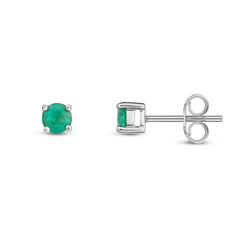 9ct White Gold Emerald 4mm Round 4-Claw Stud Earrings