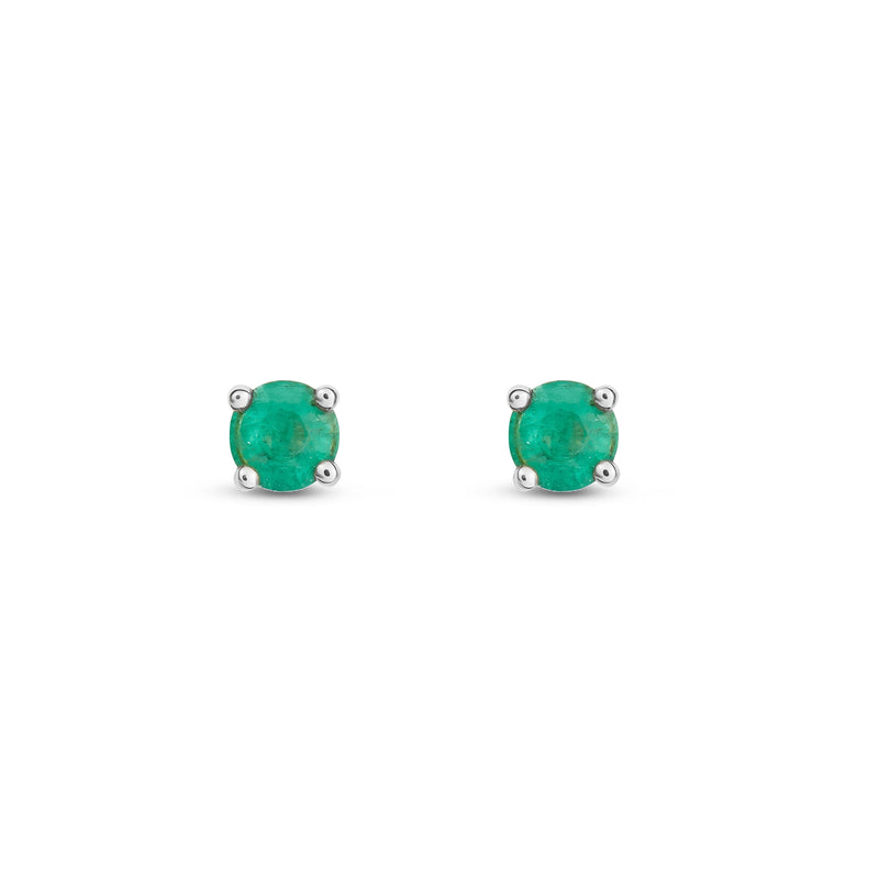 9ct White Gold Emerald 4mm Round 4-Claw Stud Earrings