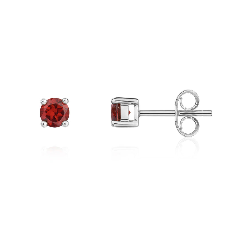 9ct White Gold Garnet 4mm Round 4-Claw Stud Earrings