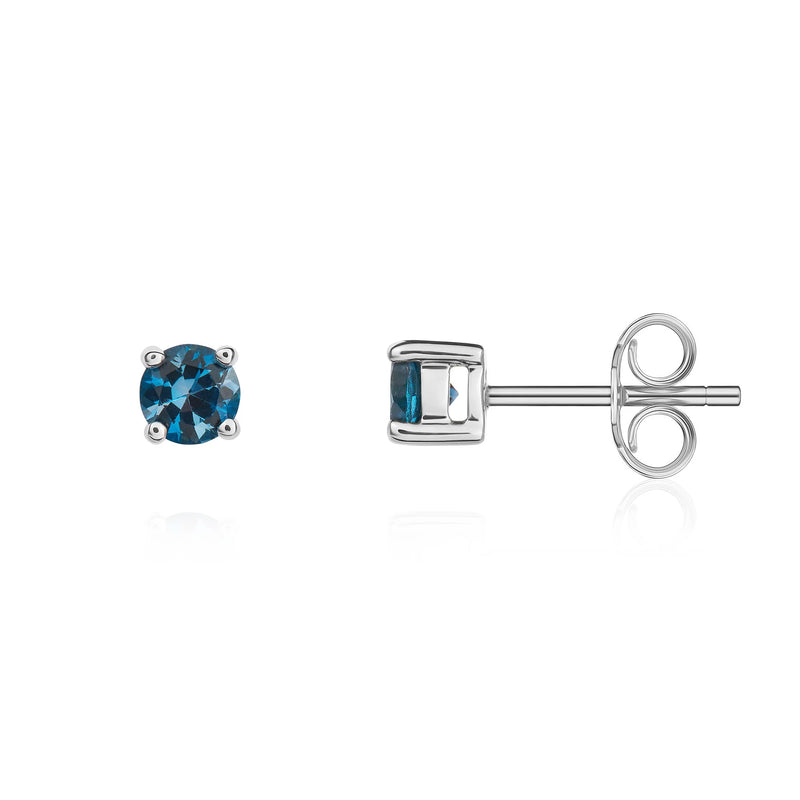 9ct White Gold London Blue Topaz 4mm Round 4-Claw Stud Earrings
